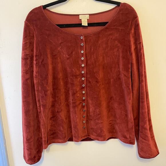 J JILL Purple Rusted Orange Velvet Velour Shirt M Fall Halloween Vamp Witch Top - Picture 1 of 8